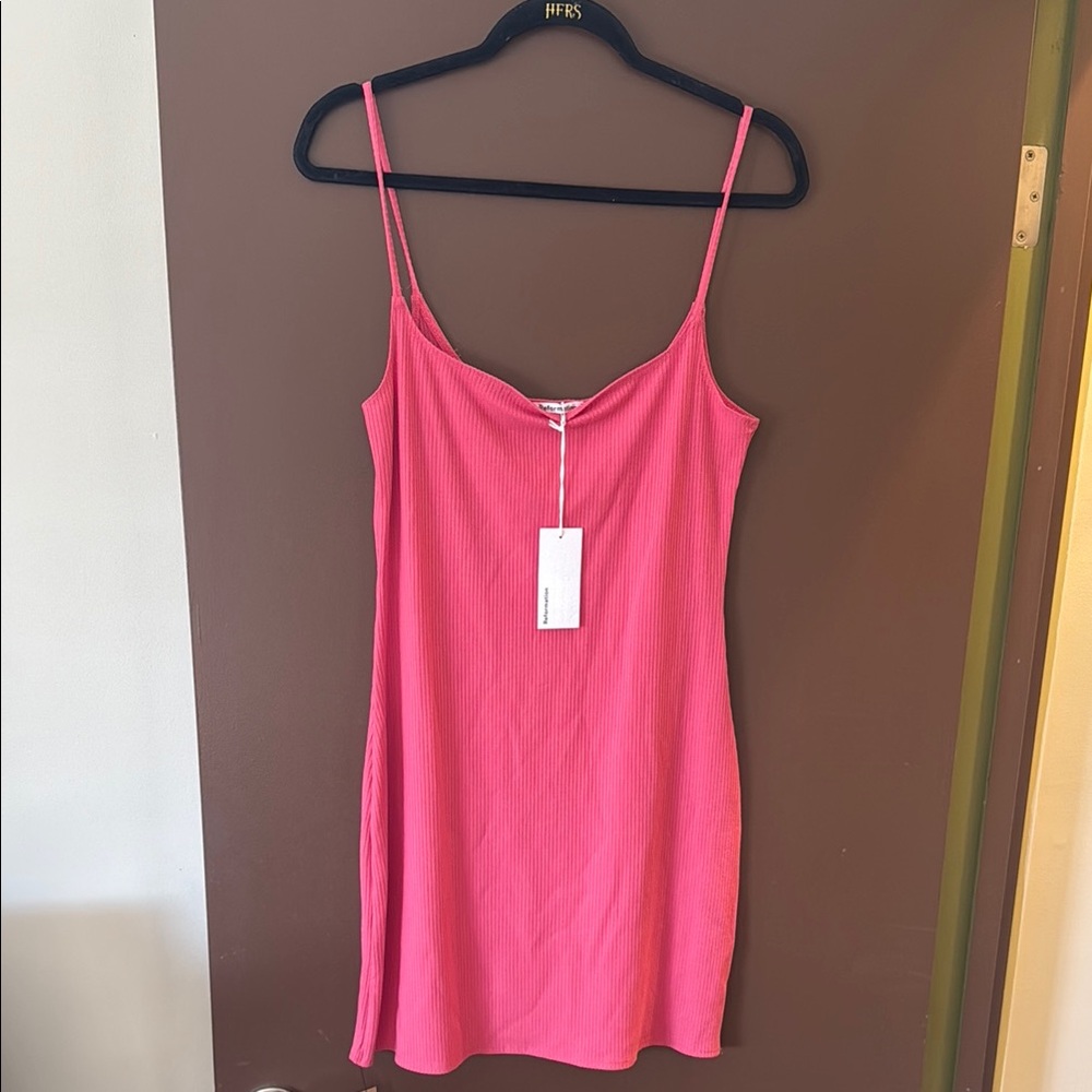 NWT REFORMATION JEANNETTE PINK KNIT RIBBED MINI DRESS